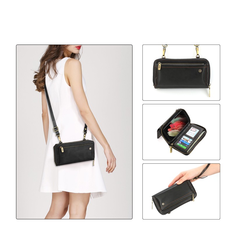 Multi-functional Anti-Theft RFID Card Wallet Crossbody Phone Case with Strong Magnetic Closure